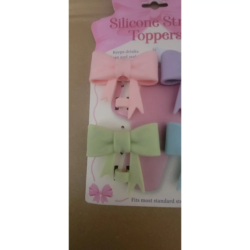Silicone‎ Straw Toppers 4 Colorful Bows